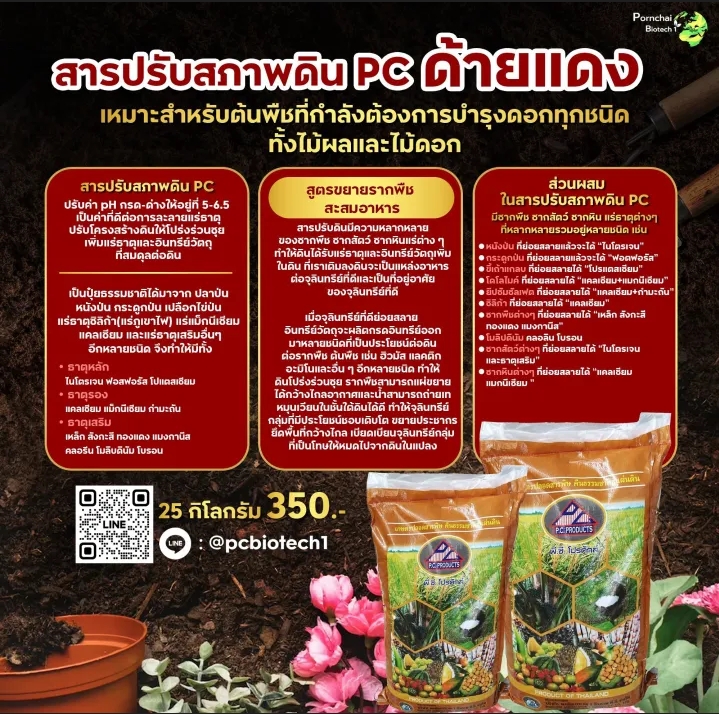 สารปรับปรุงดิน ด้ายแดง เร่งดอก ขยายราก สะสมอาหาร กระสอบ 25 Kg - Image 2